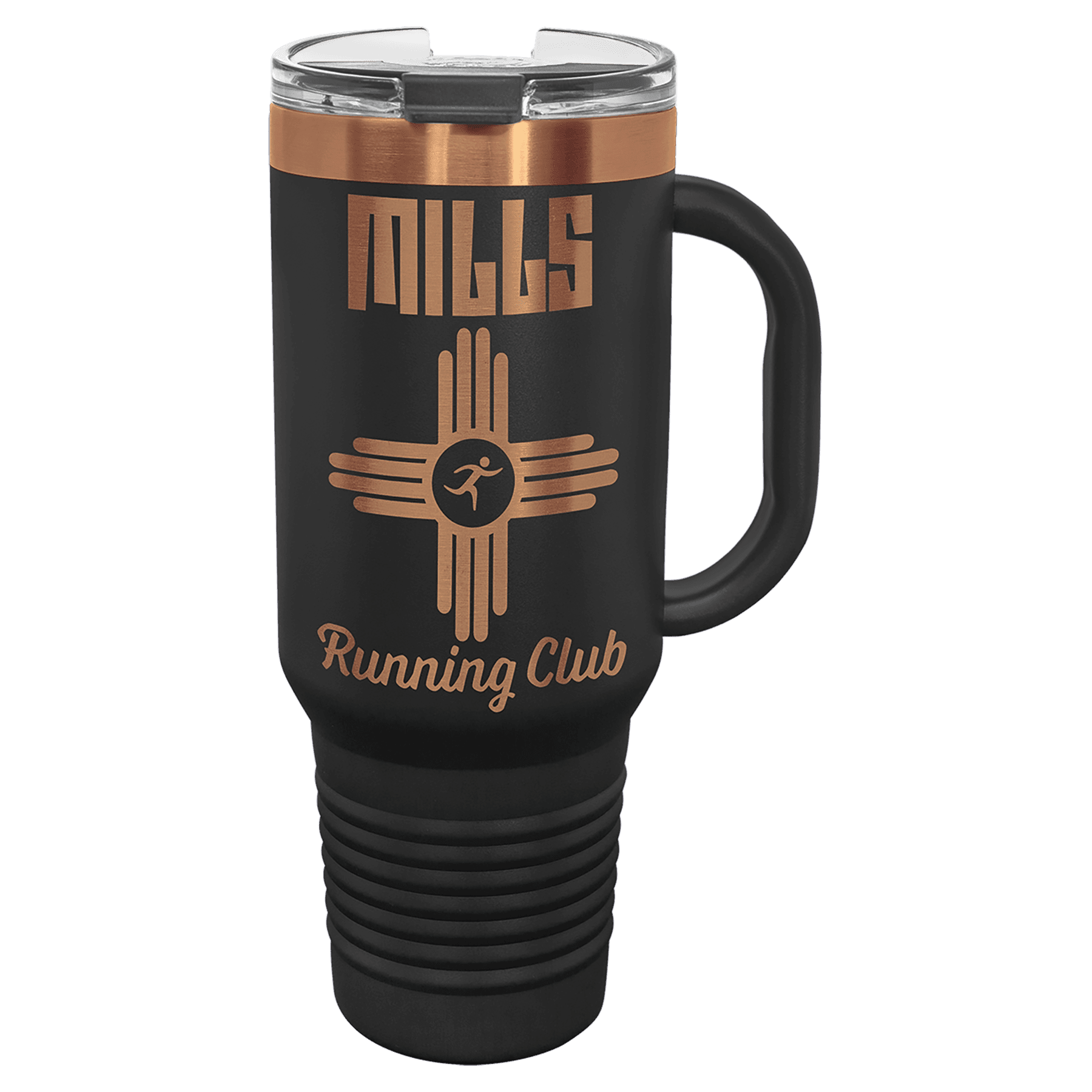 Polar Camel 40 oz. Black/Rose Gold ION-Plated Travel Mug with Handle, Straw Inc