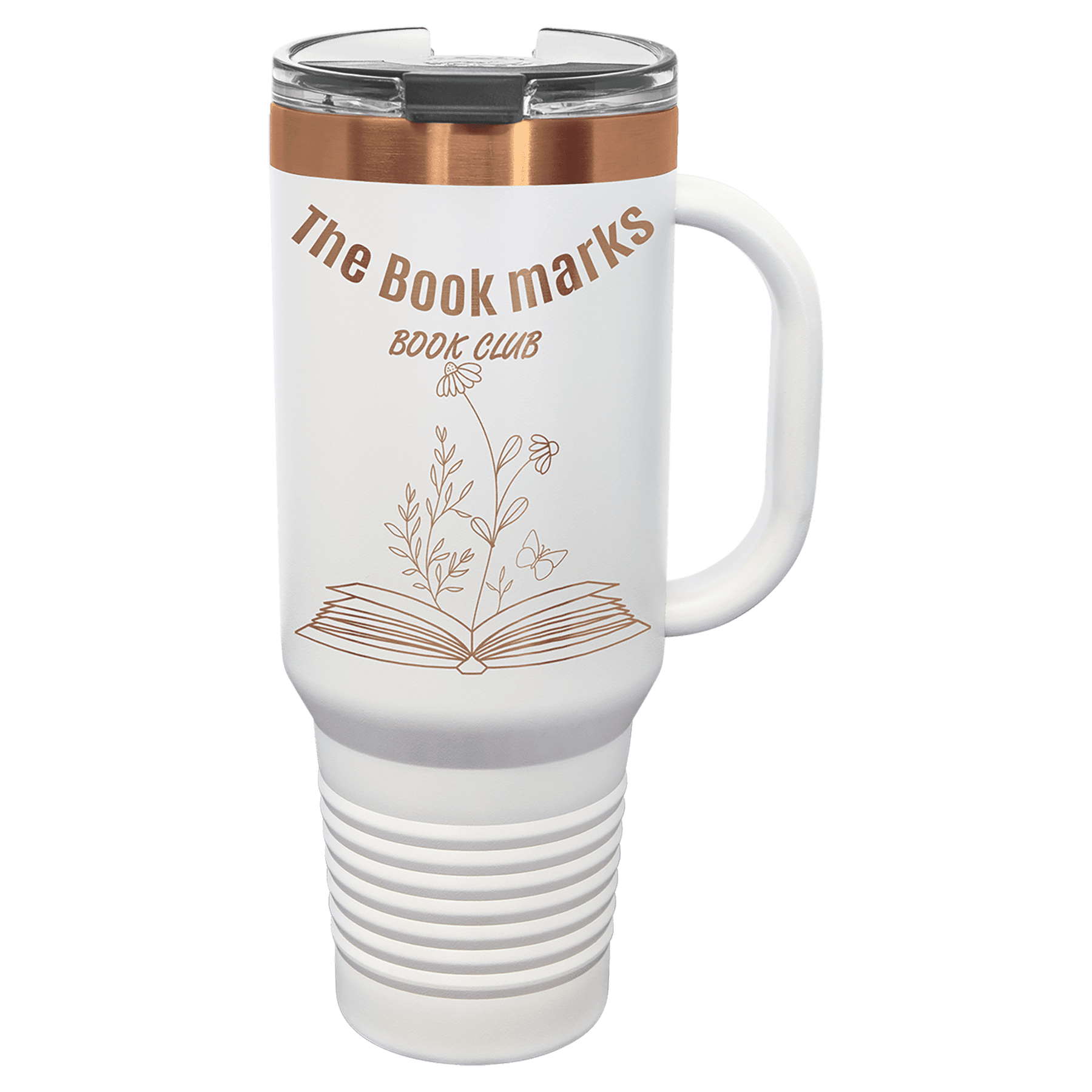 Polar Camel 40 oz. White/Rose Gold ION-Plated Travel Mug with Handle, Straw Inc