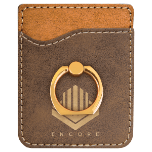 Rustic/Gold Laserable Leatherette Phone Wallet with Gold Ring