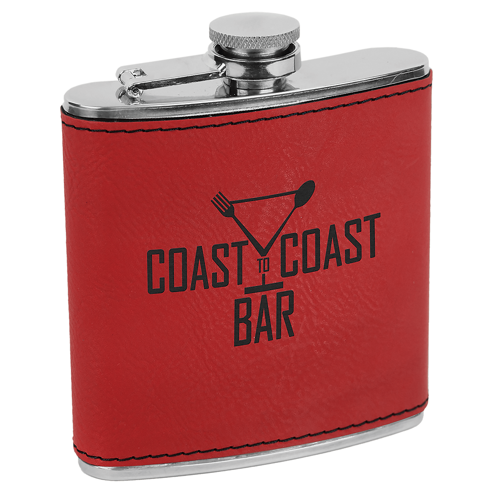 6 oz. Red Laserable Leatherette Stainless Steel Flask