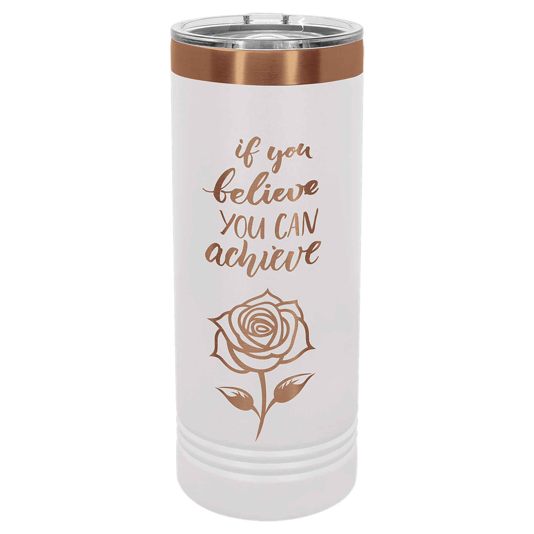 Polar Camel 22 oz. White/Rose Gold ION-Plated Skinny Tumbler with Slider Lid