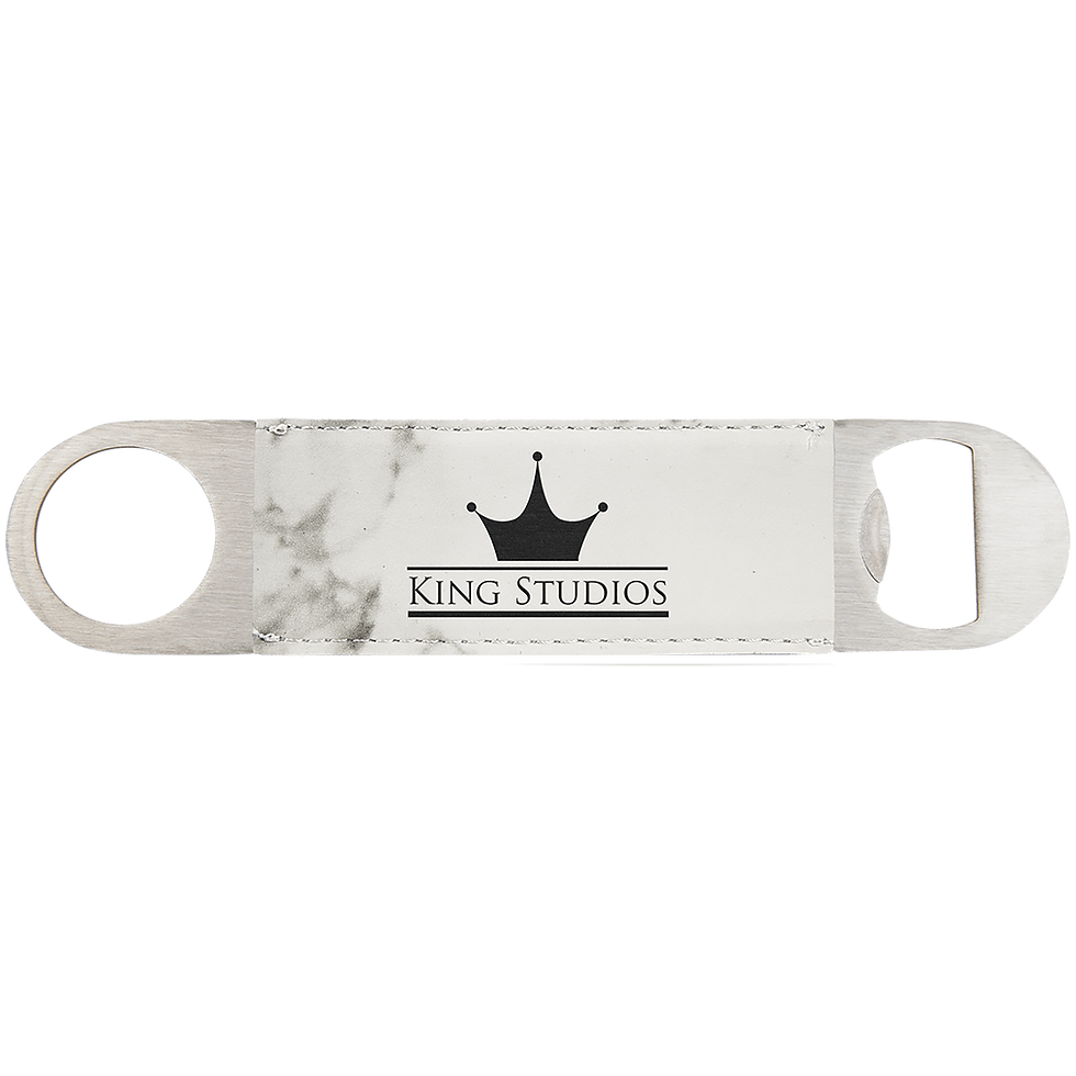 1 1/2" x 7" White Marble Laserable Leatherette Bottle Opener