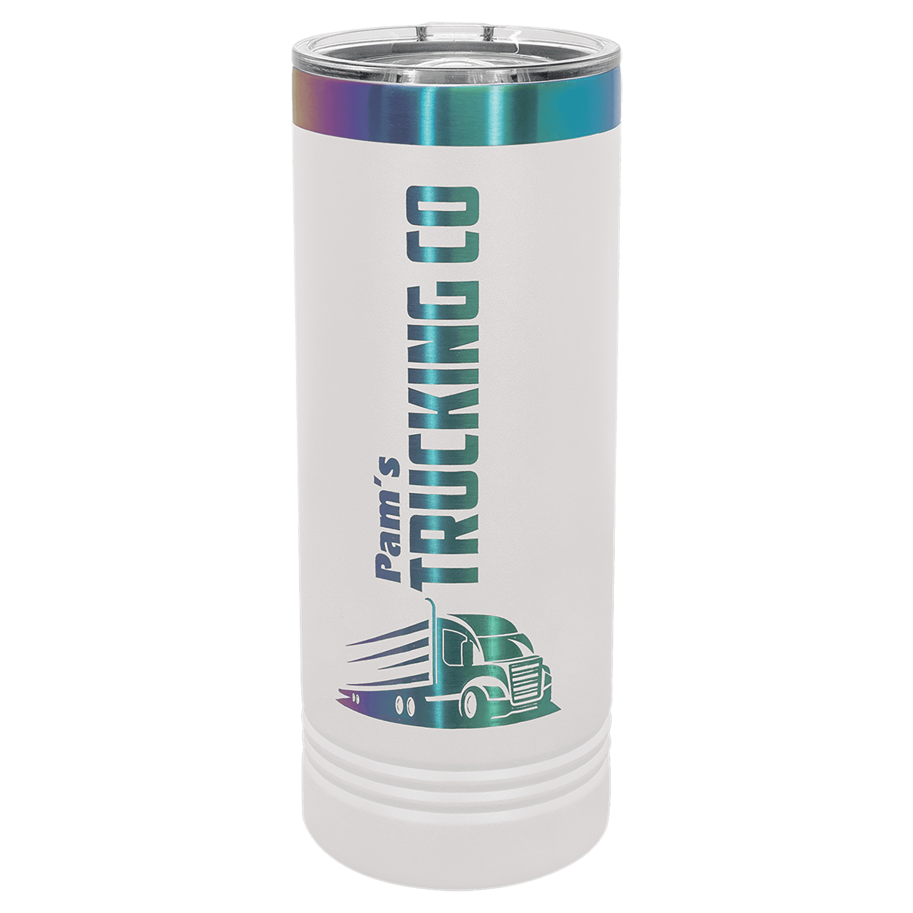 Polar Camel 22 oz. White/Prism ION-Plated Skinny Tumbler with Slider Lid