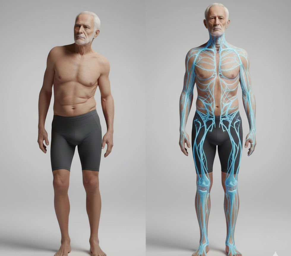 Two figures one with a poor posture and one with a neutral and aligned posture that has been reshaped by Chen Taijiquan practice