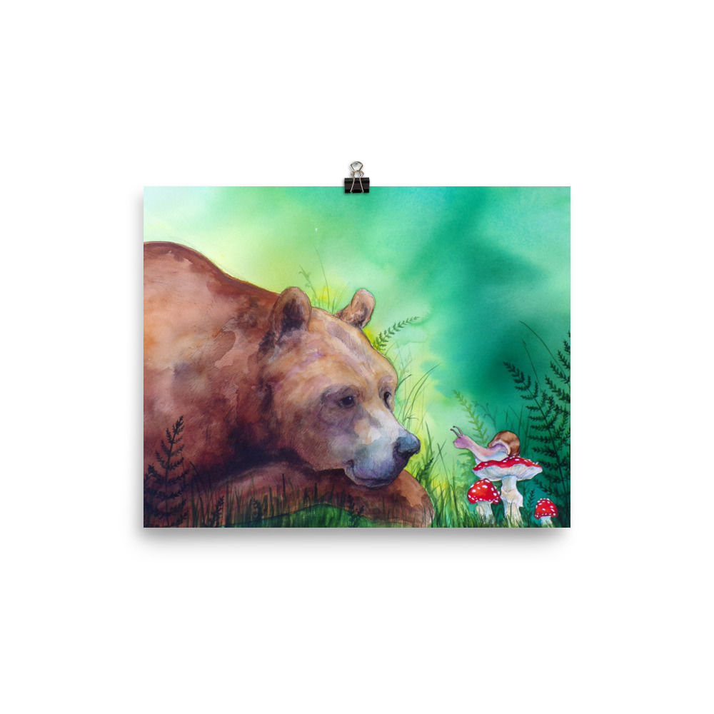 "Together" bear and snail watercolor print