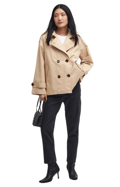 Hip length trench with cuff detail for Rectangle Shape