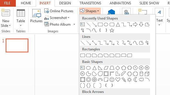 microsoft powerpoint insert shapes tool