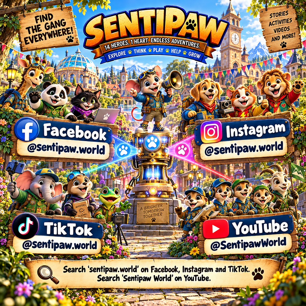 Sentipaw heroes invite you to follow their adventures on Instagram, TikTok, Facebook and YouTube