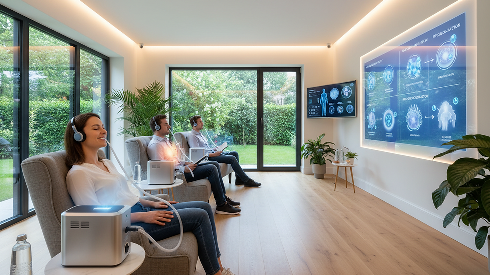 Eye-level view of a wellness studio room set up for hydrogen inhalation therapy