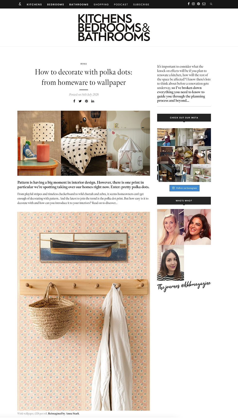 'Wink' in Kitchens, Bedrooms, Bathrooms Magazine