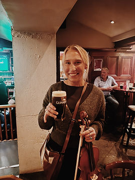 Natalie enjoying a Guiness after taking part in a traditional Irish session in county Tipperary.