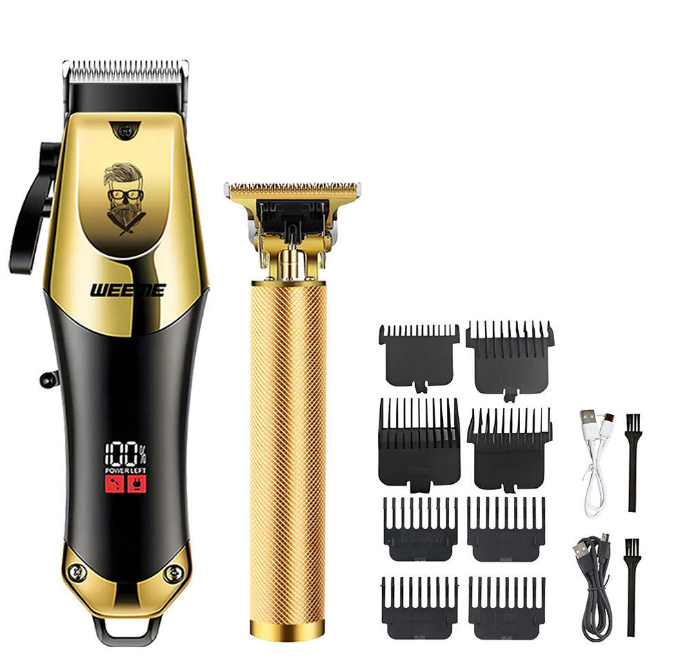 Miniatura: kit aparador de cabelo sem fio e barbeador com base dourada 3 em 1