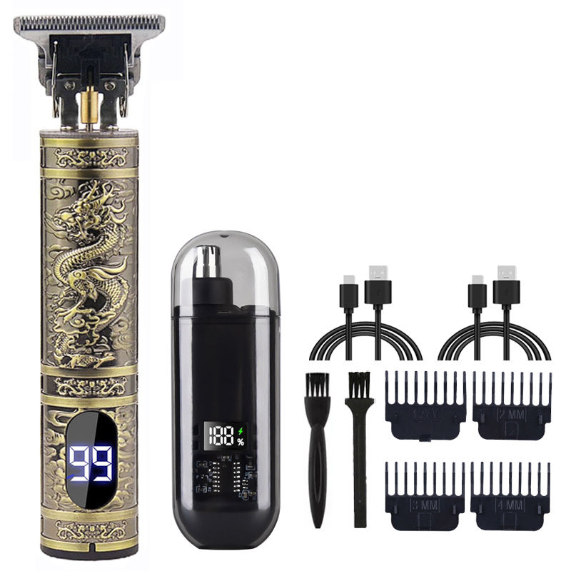 Miniatura: kit aparador de cabelo sem fio e barbeador com base dourada 3 em 1