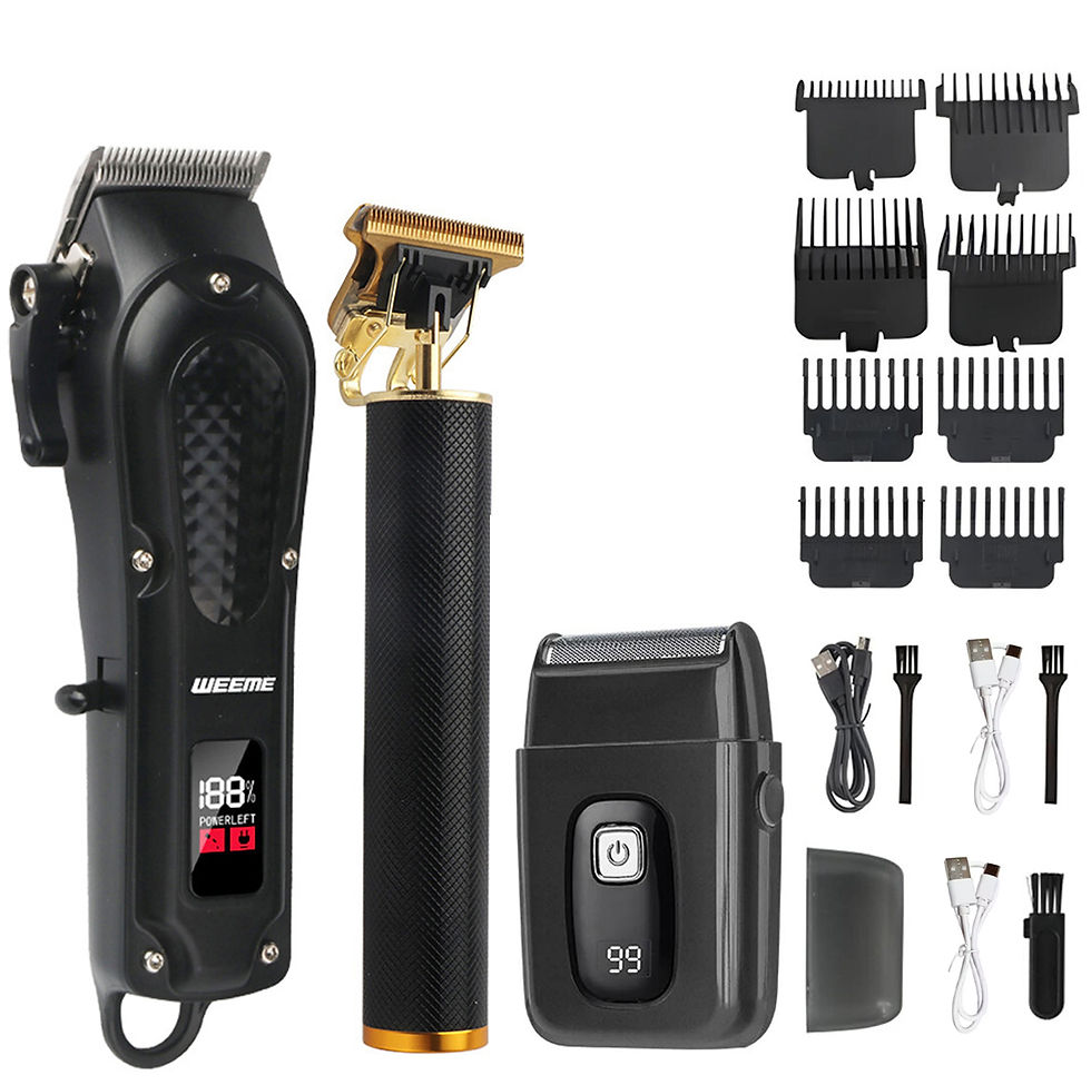 Miniatura: kit aparador de cabelo sem fio e barbeador com base dourada 3 em 1