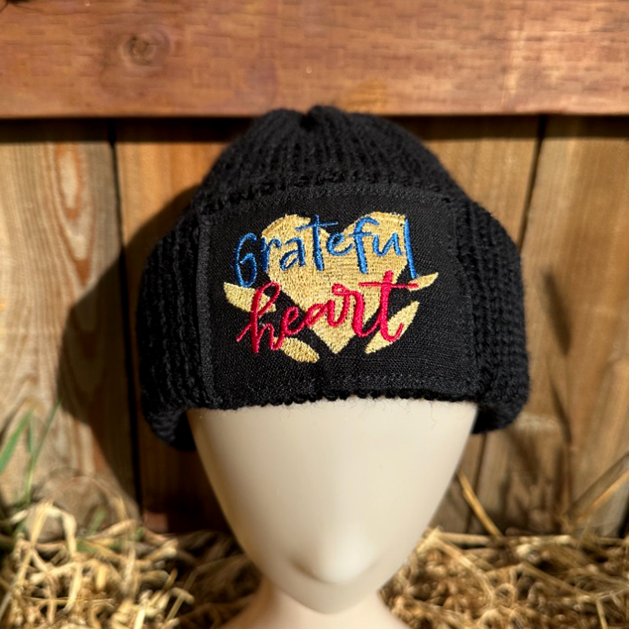 Embroidered Grateful Heart wool beanie Thankfulness Gratefulness Content Eternally fulfilled