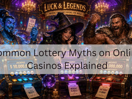 Genie, witch and barbarian warrior playing glowing lottery machines in a vibrant fantasy casino.