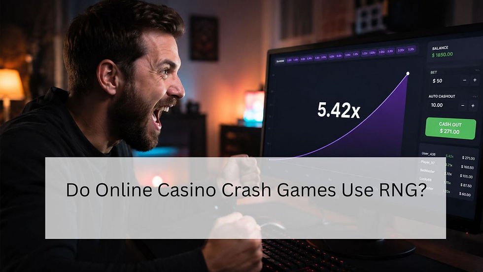 Excited man playing an online crash game on a computer, watching a rising multiplier graph and celebrating.