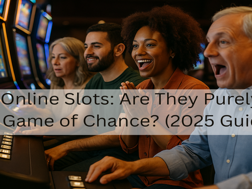 A multiracial group of 4 people are sitting in front of slot machines. They're all looking happy as they cheer and shout while playing slots, and it seems they're winning.