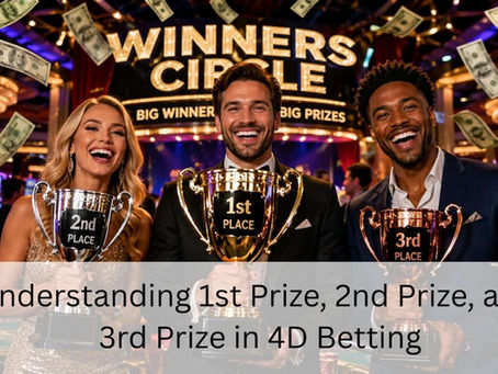 Three smiling casino winners holding 1st, 2nd, and 3rd place trophies as cash rains down around them.