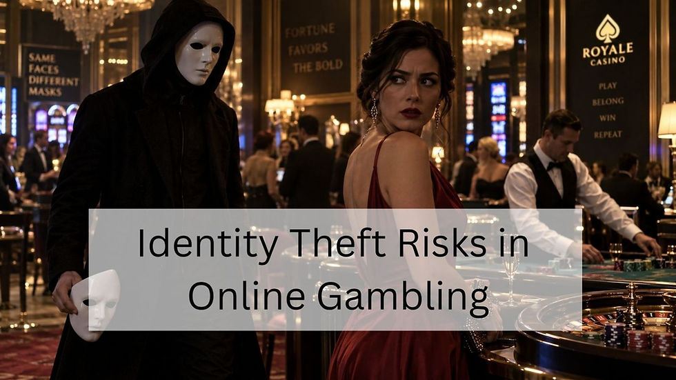 Masked person holding a second white theatre mask while approaching a wary woman inside a casino.