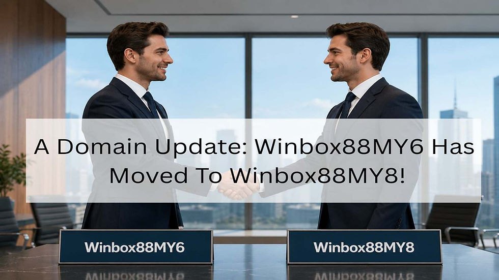 Two identical-looking businessmen shaking hands. Their namecards read 'Winbox88my6' and 'Winbox88my8' respectively, representing a redirection for the site.