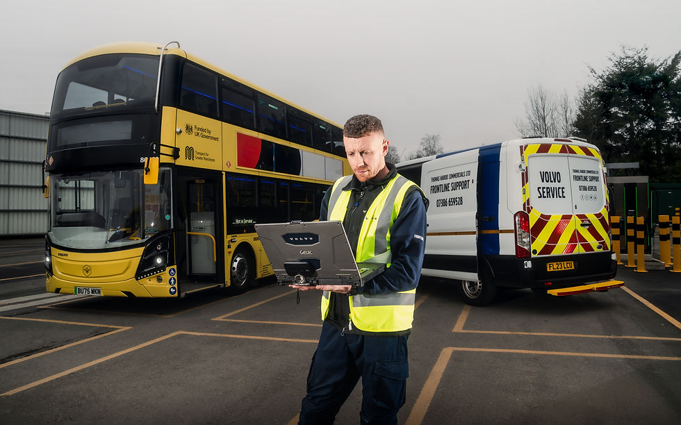 Fronline Employee with van and bus