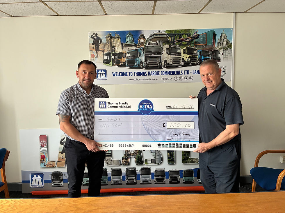 Andy Watson and Ronnie Kelsall with Thomas Hardie Cheque