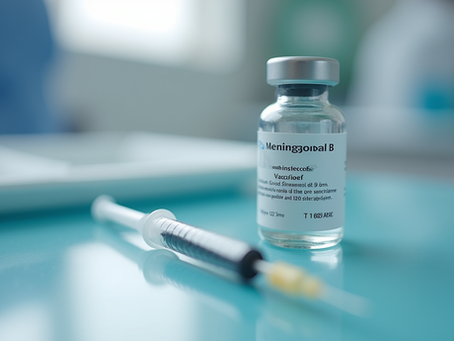 Meningococcal B vaccine vial in a clinical setting used for immunisation