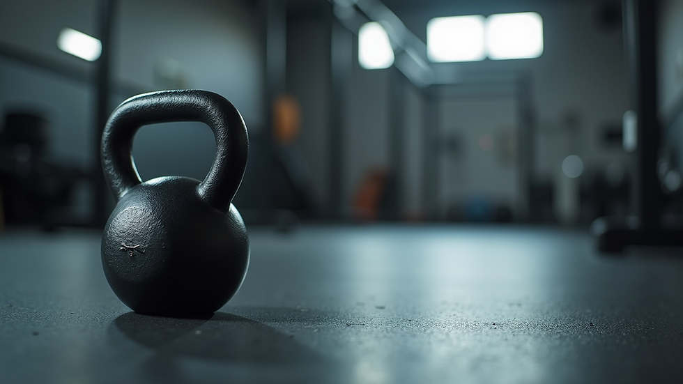 Close-up view of kettlebell on gym floor