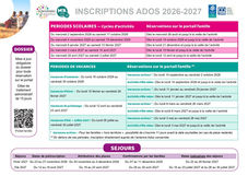 Inscriptions Activités et accueils Ados pour la saison 2026-2027