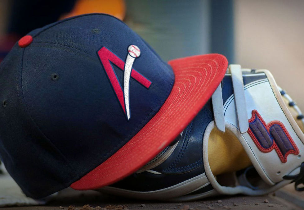 Navy Blue Baseball Hat With Red Bill Featuring Redesigned Atlanta Braves "A" Logo