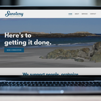 Laptop displaying Sansteny Ventures website homepage
