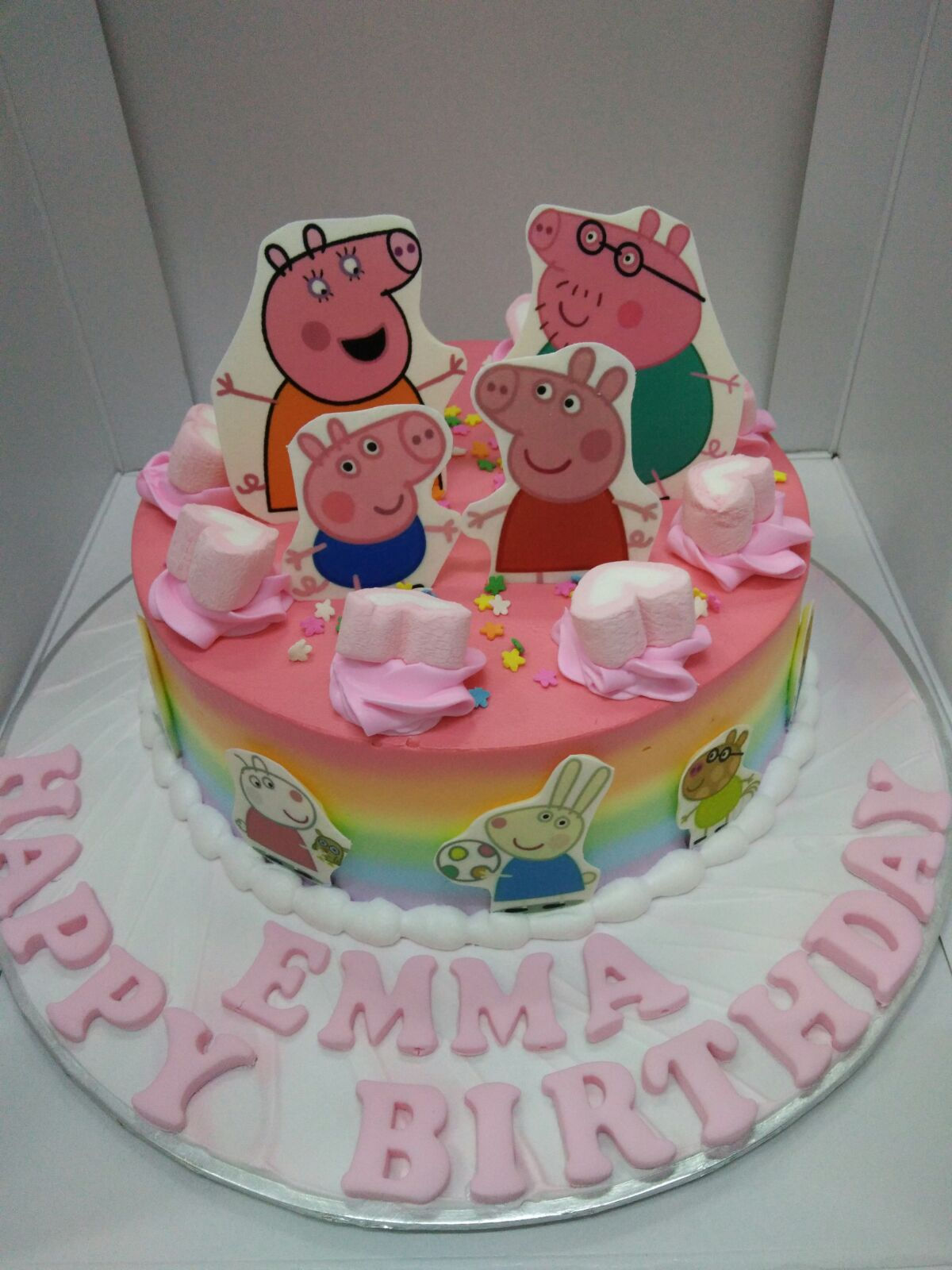rainbowy peppa cake