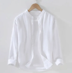 Collarless Cotton Long Sleeve