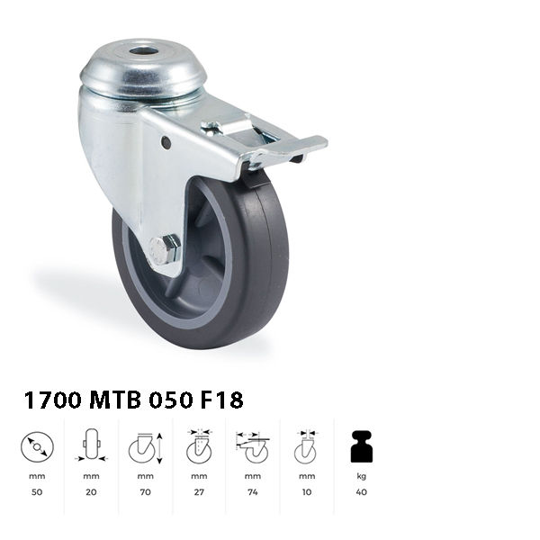 Thumbnail: Vagnahjól með bremsu 50 mm