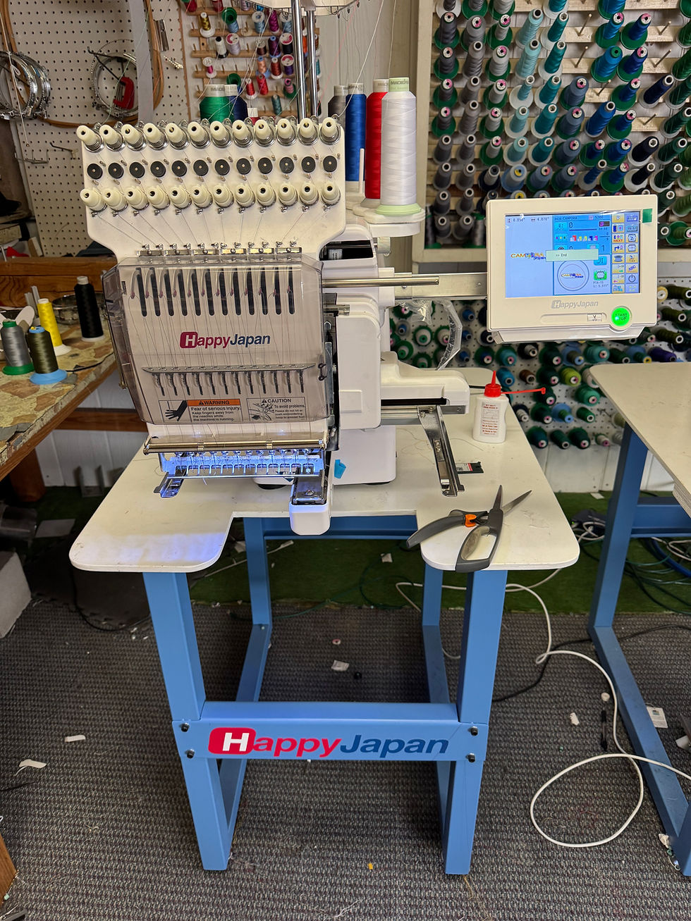 Close-up view of embroidery machine needle and thread area