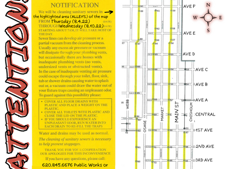 SEWER LINE CLEANING TO START 8.4.22