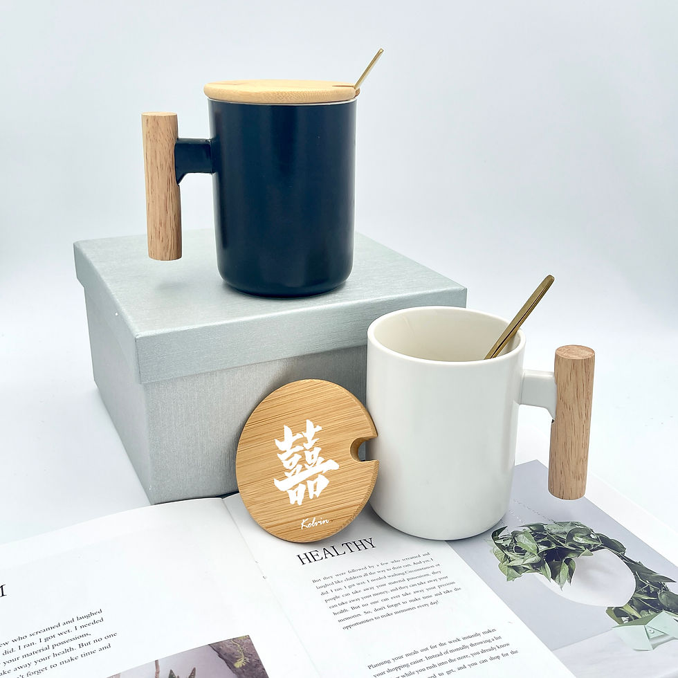 縮圖：【囍(自訂英文名)】北歐風陶瓷杯 (禮盒裝: 連杯蓋匙羹)