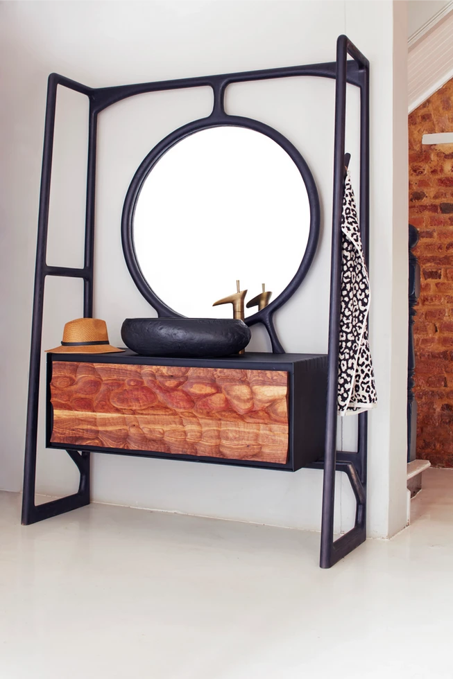 Umthi Vanity in Ebonised Ash and Walnut Drawer Front