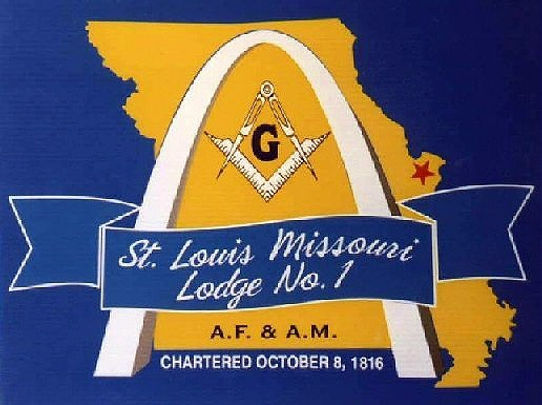 St. Louis, MO Lodge #1 banner over the St. Louis Arch over the outline of the state of Missouri is our emblem.