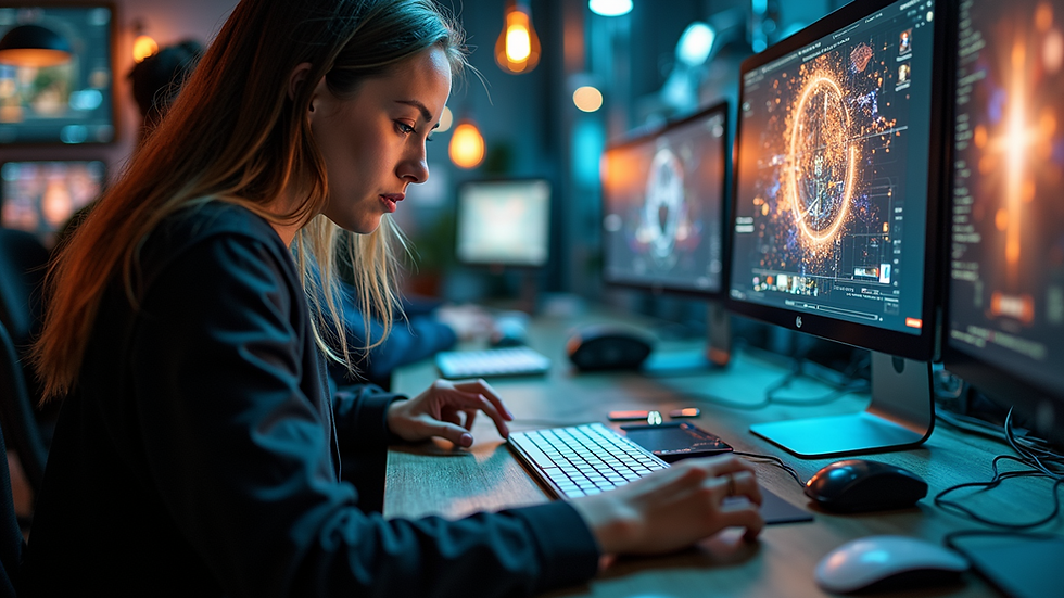 Eye-level view of a digital artist working on a futuristic visual design