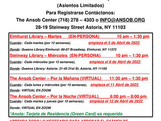 Free Citizenship Classes (Spanish)                         Register now 718 278 4303    