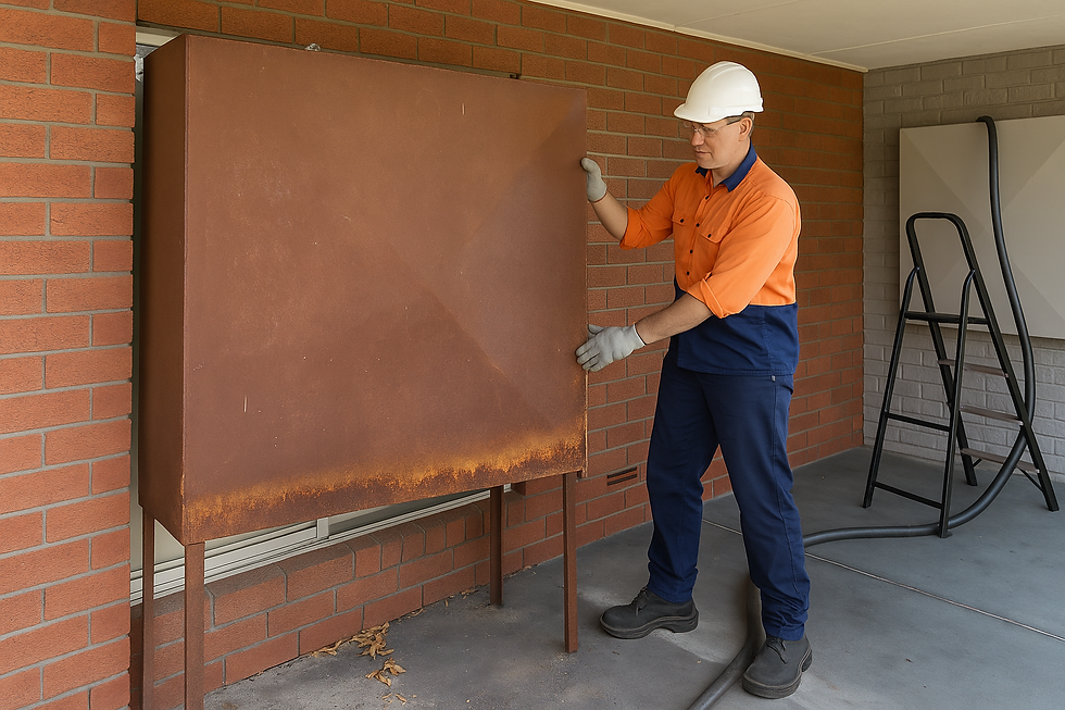 Removing a rusted kerosene heating oil tank from a solid brick wall securely during decommissioning