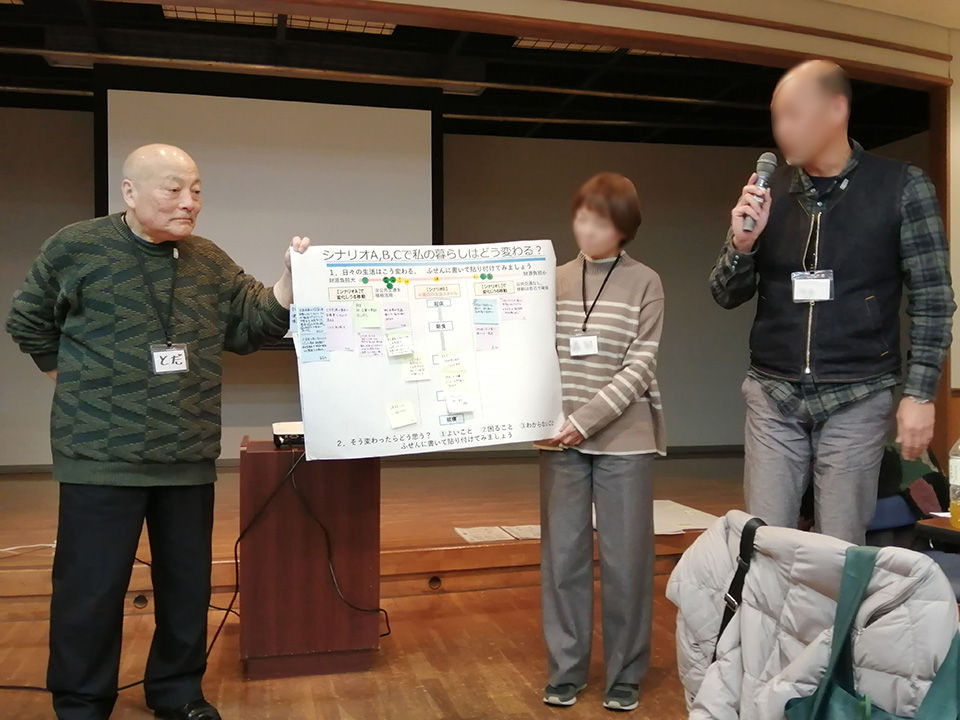 参加者とともに発表するファシリテータの戸田浩司