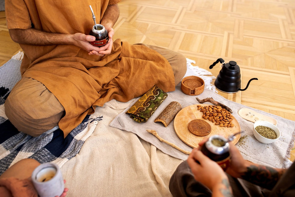 People sharing traditional mate during a spiritual healing ceremony