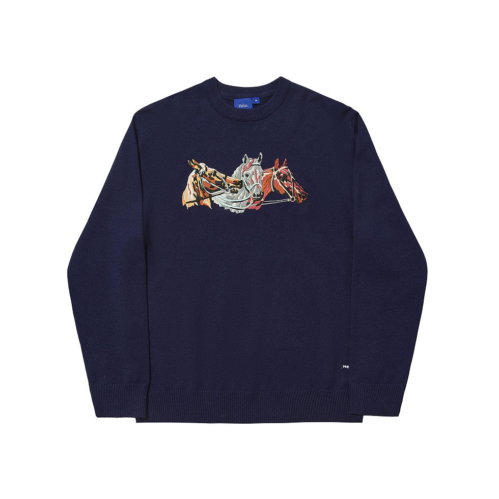 HELAS HORSES CREWNECK KNIT NAVY