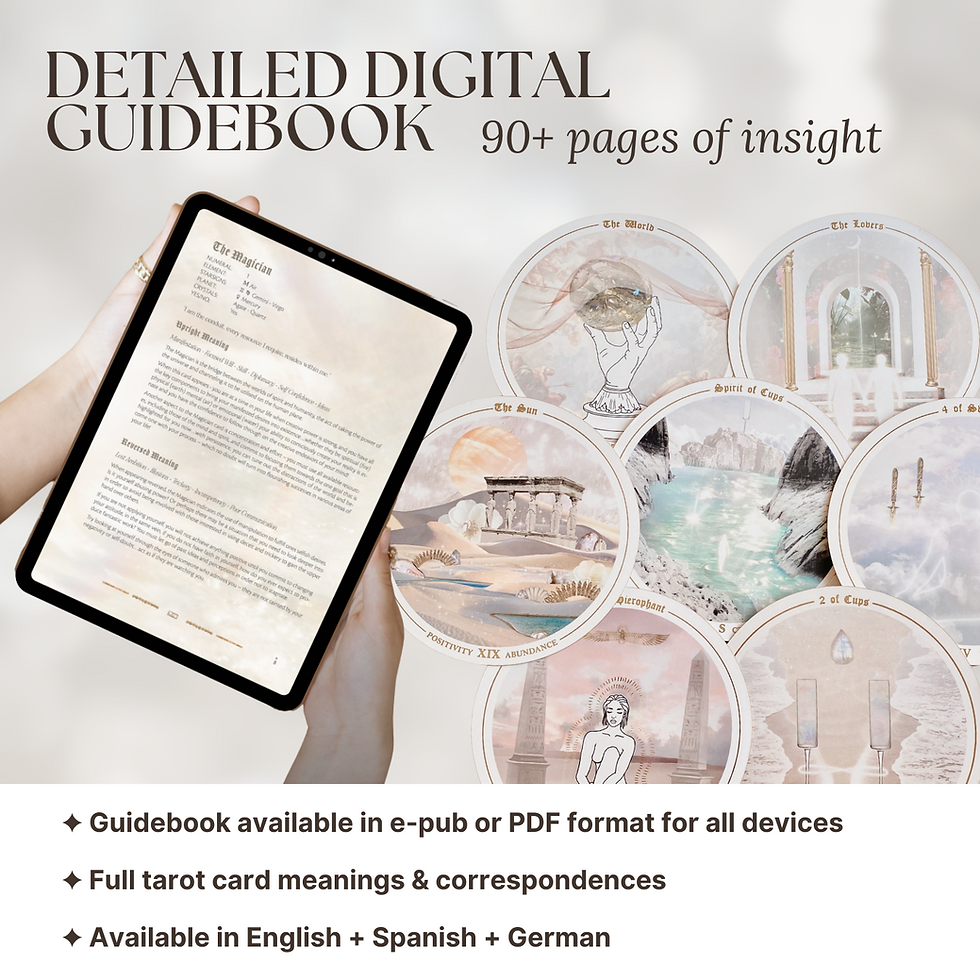 Thumbnail: Infographic showing the detailed digital guidebook included with the Accurate AF Tarot