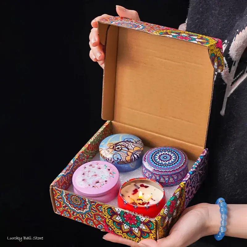 Thumbnail: 4Pcs/Box Scented Candle Set Gift Islamic Arabian Patterns Fragrance Candle Jar