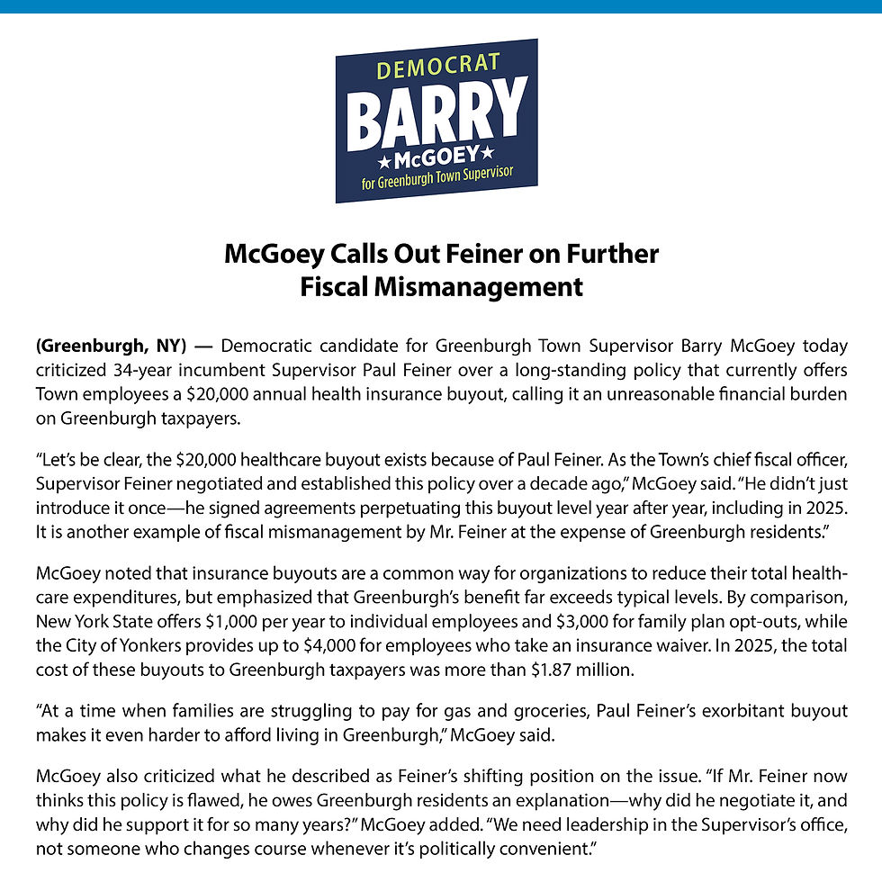 McGoey Calls Out Feiner on Further Fiscal Mismanagement