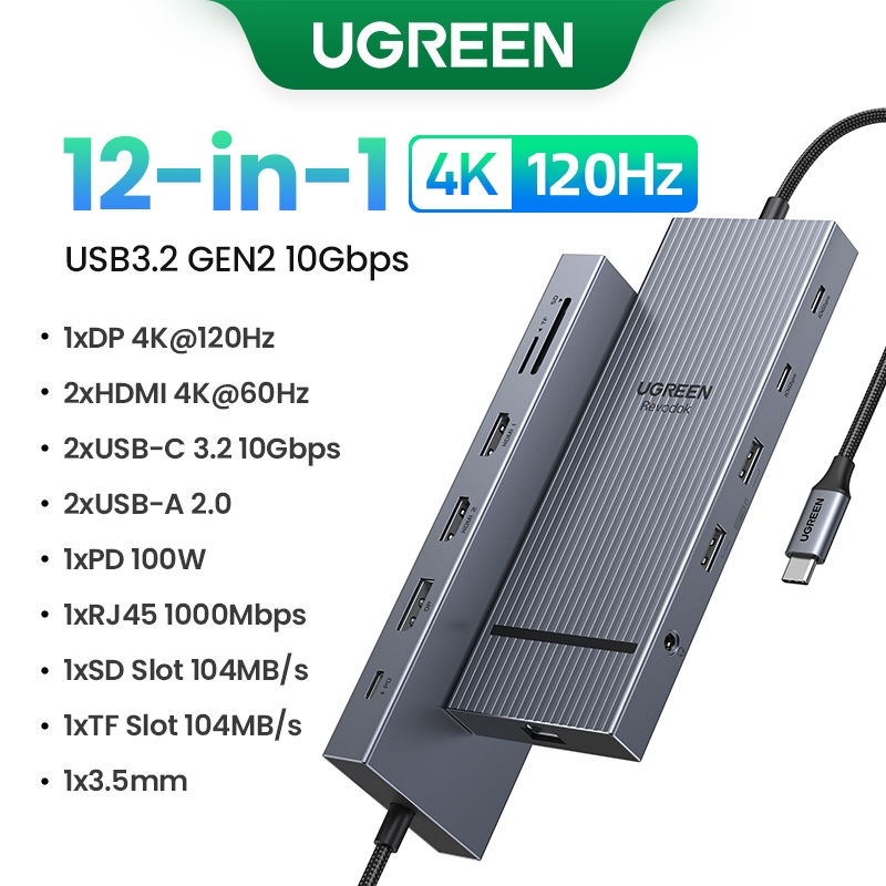 Miniatura: Adaptador UGREEN Dual HDMI USB-C HUB 8K 4K HDMI 10 em 1 divisor com RJ45 USB3.0 